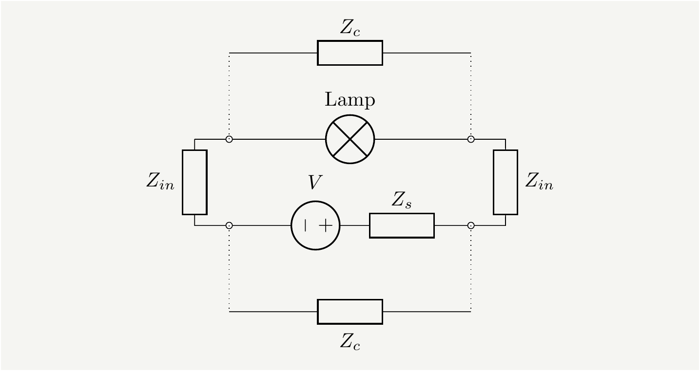 Two shunt impedances are added to model the coupling between the left pair of conductors and the right.